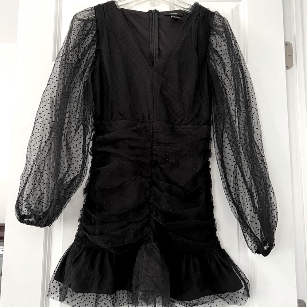 Forever 21 Black Tulle Polka Dot Mini Dress | Size M